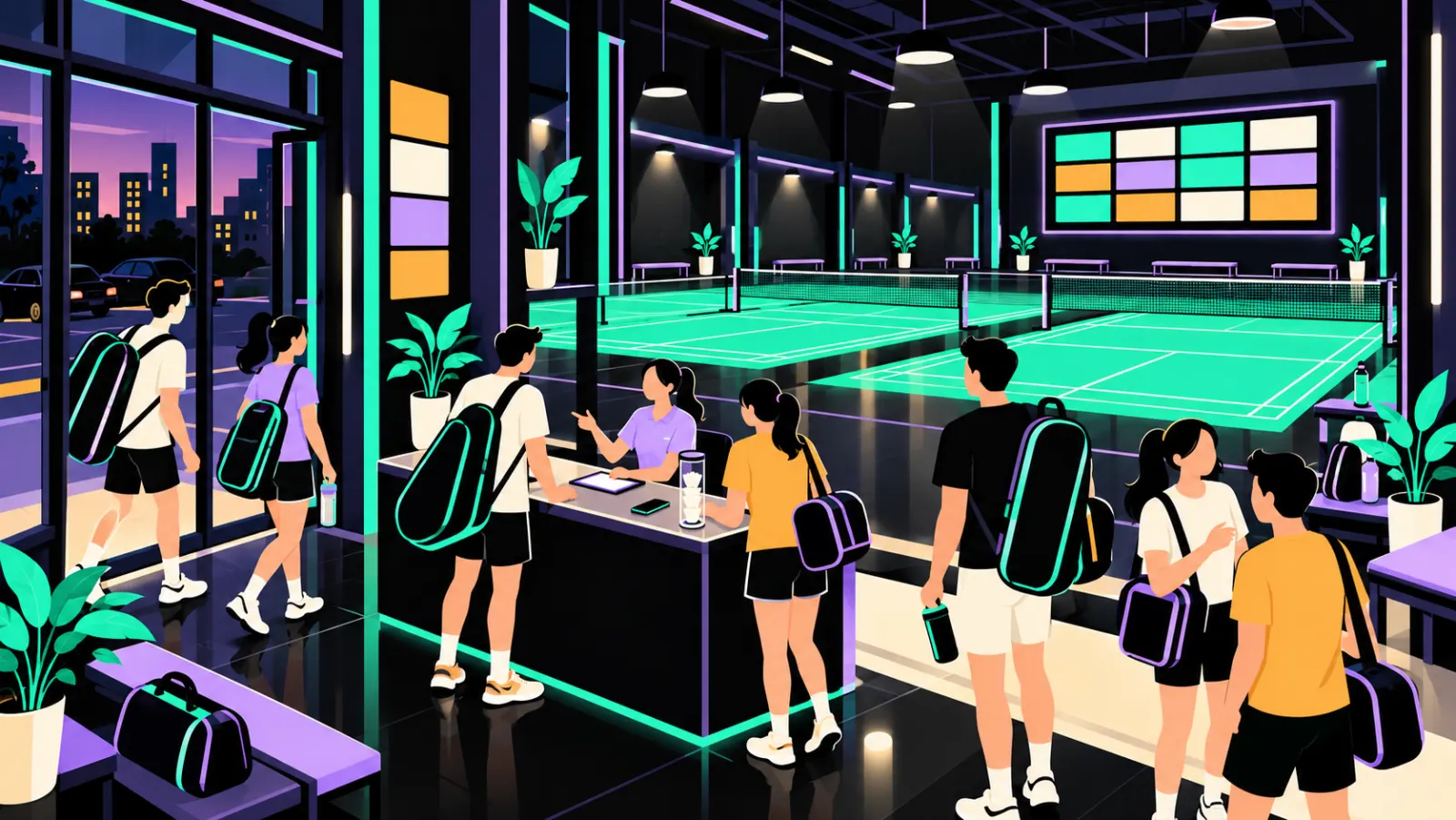 Illustration : l'accueil des joueurs à l'entrée du gymnase avant une rencontre de badminton