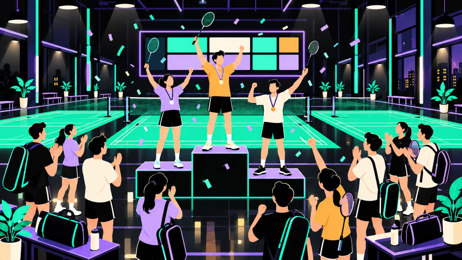 Illustration : le podium d'un tournoi interne de club de badminton